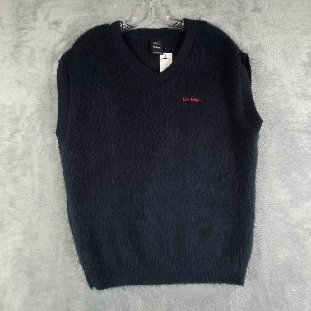 iets Frans Womens Sweater Vest Blue Cap Sleeve‎ V Neck Fur S New